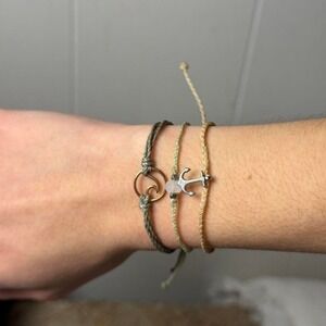 Pura Vida Bracelet Set Wave Anchor Rose Quartz Earthy Green Tan 3pc Bundle